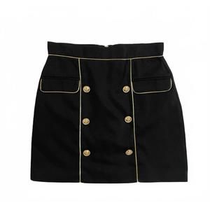 NEW BEULAH LONDON women gold trim mini skirt with gold buttons in black